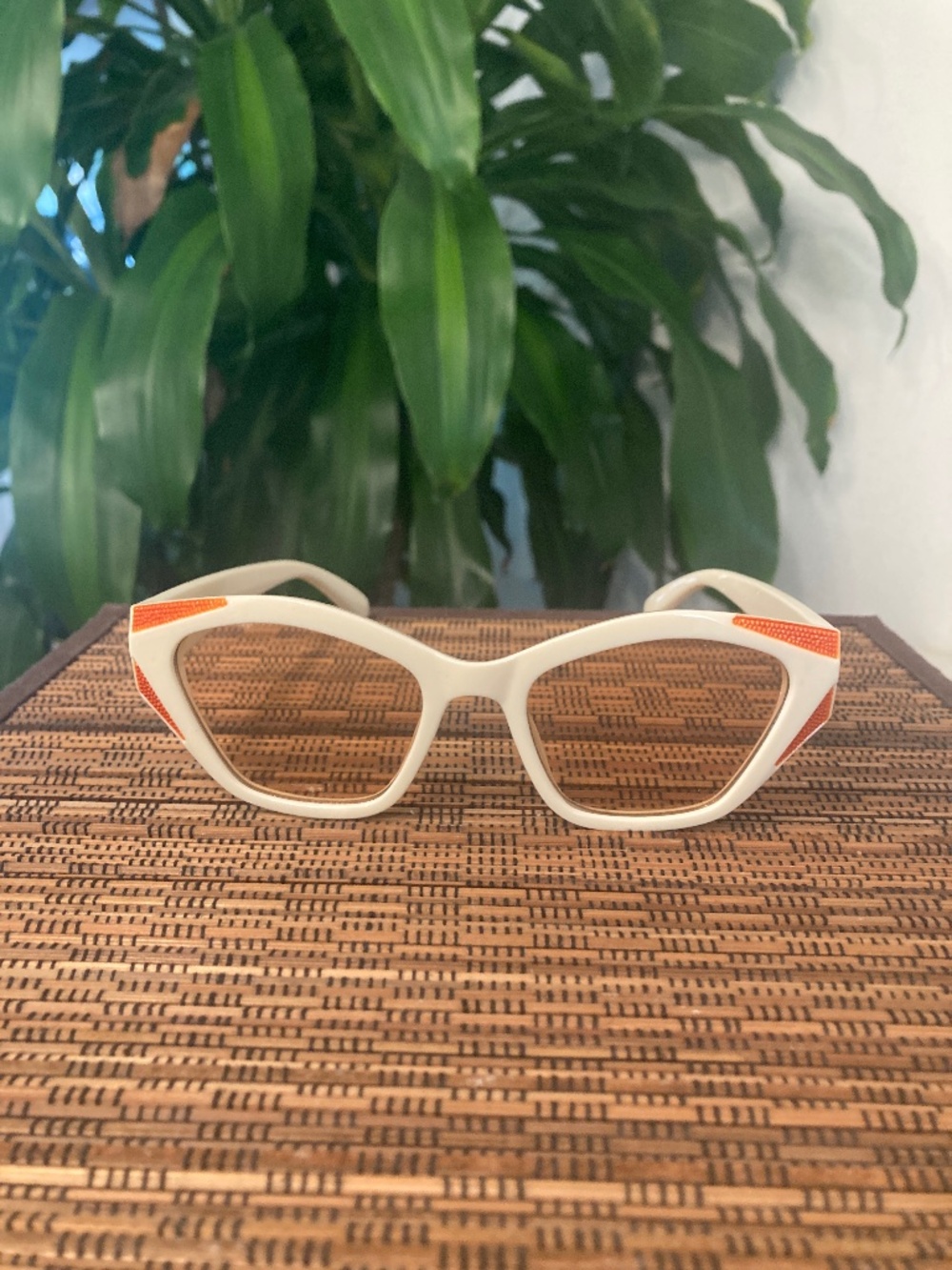 Retro Biege and Orange Rhinestone Sunglasses